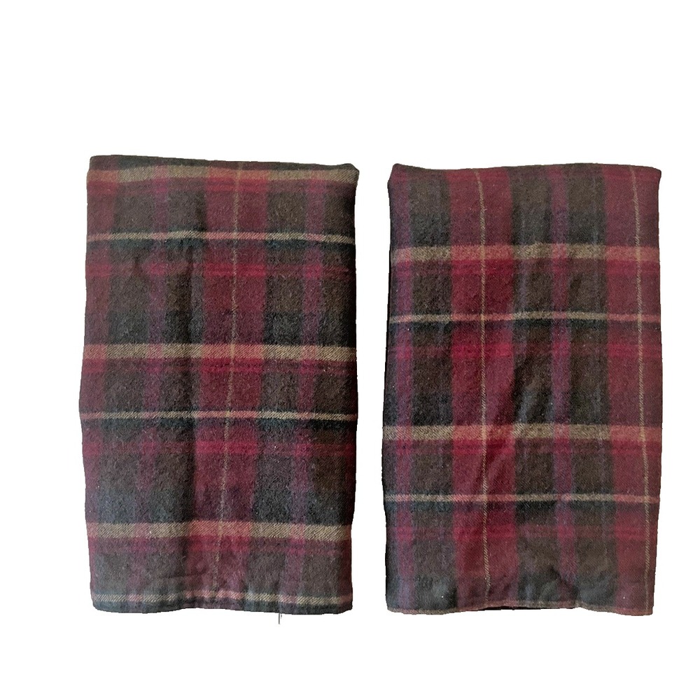 Vtg Pr Ralph Lauren 100% Wool Tartan Plaid Euro Pillow Shams Burgundy Green